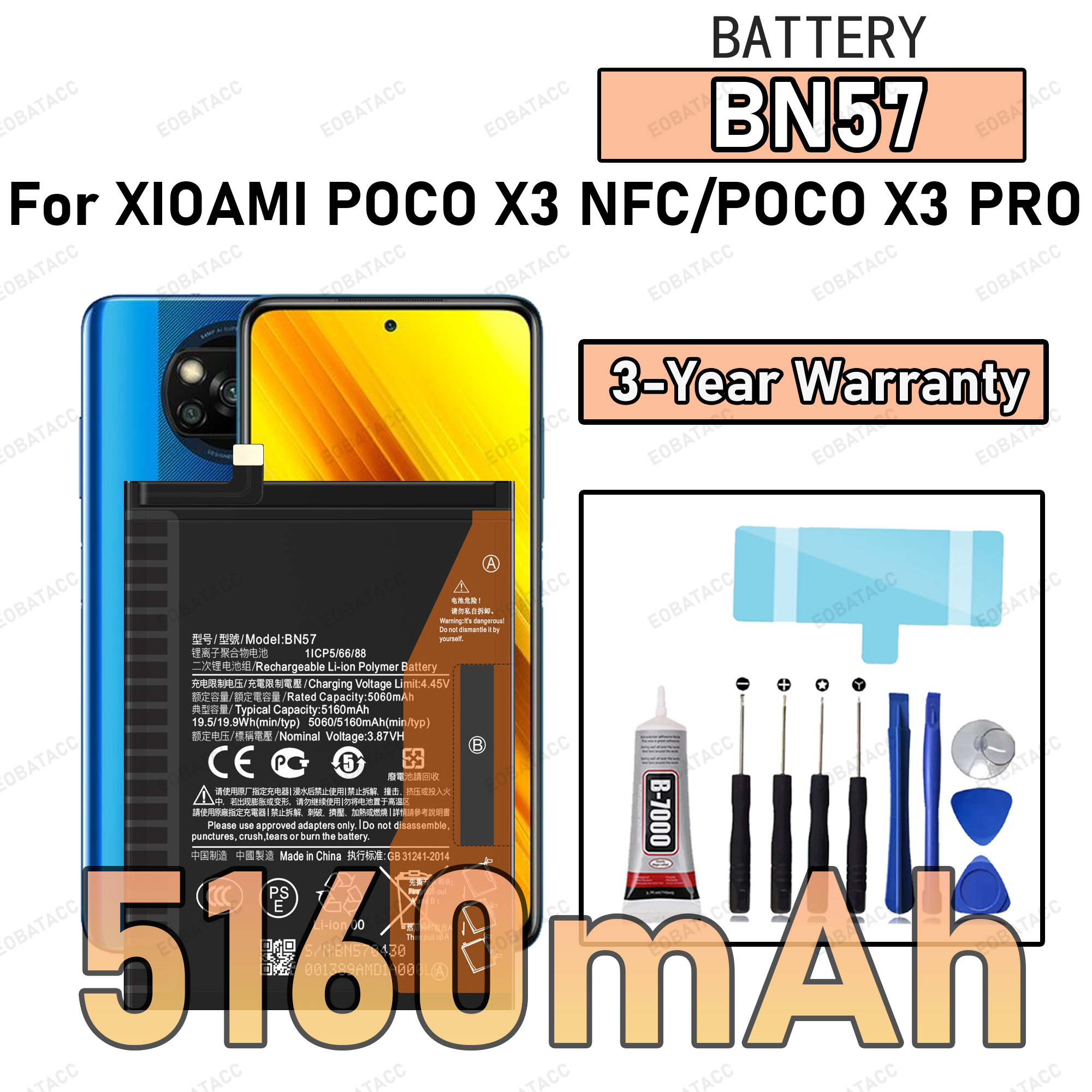 100% новый аккумулятор BN57 с нулевым циклом для XIAOMI POCO X3 NFC/POCO X3 PRO, сменная батарея для телефона + бесплатные инструменты