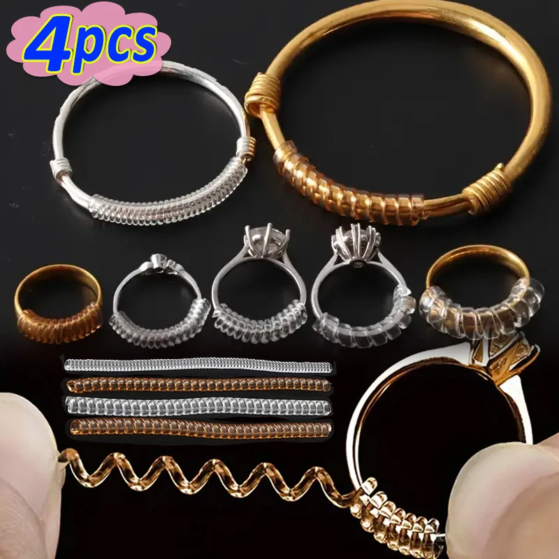 4 ชิ้นแหวนขนาดลดเครื่องมือเกลียวสปริงแหวนปรับที่มองไม่เห็นโปร่งใสกระชับปรับขนาดเครื่องมือเครื่องประดับยาม