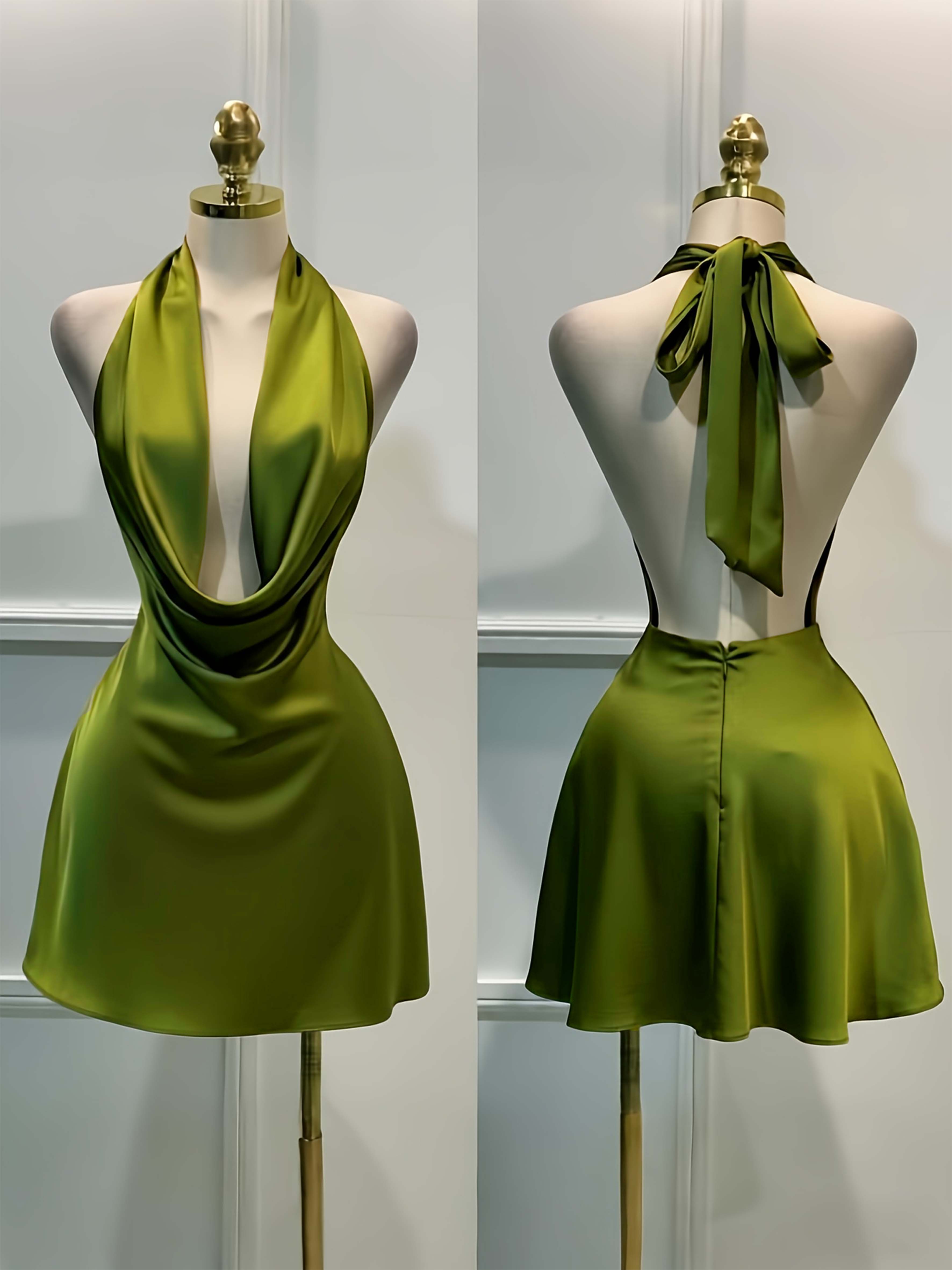 Gaun Satin Solid Elegan Wanita, Gaun Midi Terbuka di Belakang dengan Ritsleting, Gaun Santai untuk Liburan, Pesta, dan Koktail