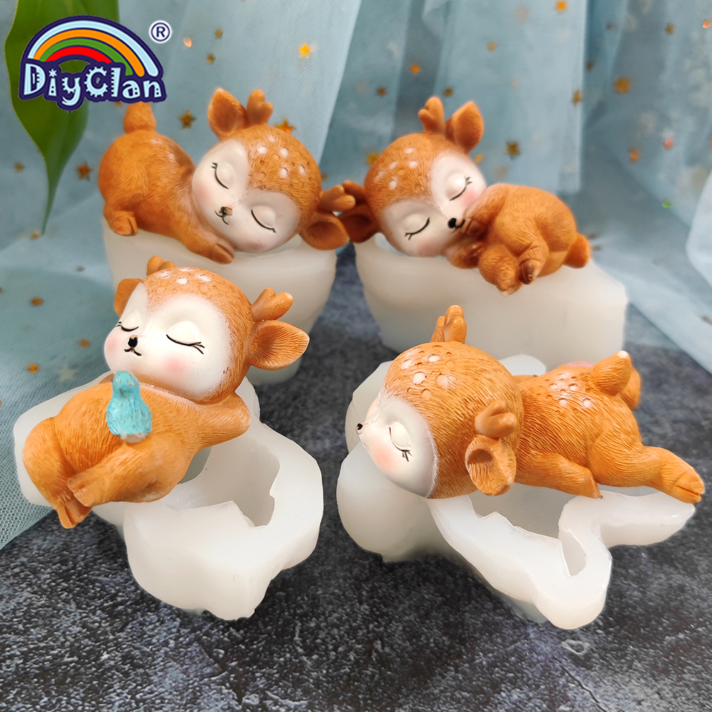 Cetakan Silikon Rusa Sika DIY Kreatif 3D Fawns Pembuatan Sabun Lilin Natal Alat Dekoratif Tanah Liat Hewan Ornamen Gipsum Damar wangi