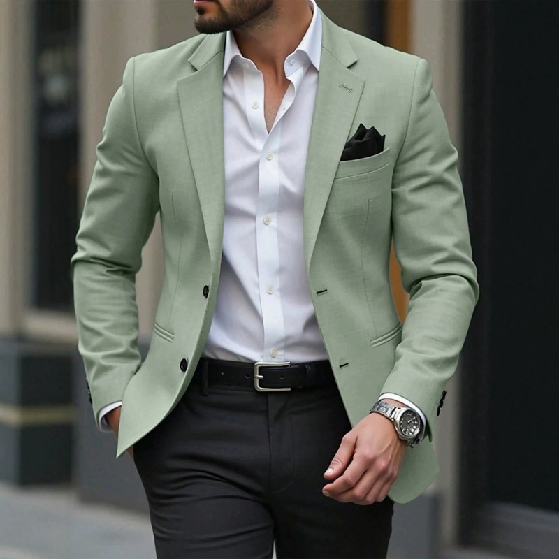 KIDWHXR Herren-Blazer Koreanischer Slim-Fit Einfarbiger Umlegekragen Herrenanzug Oberbekleidung Business Casual Langarm Herrenmantel