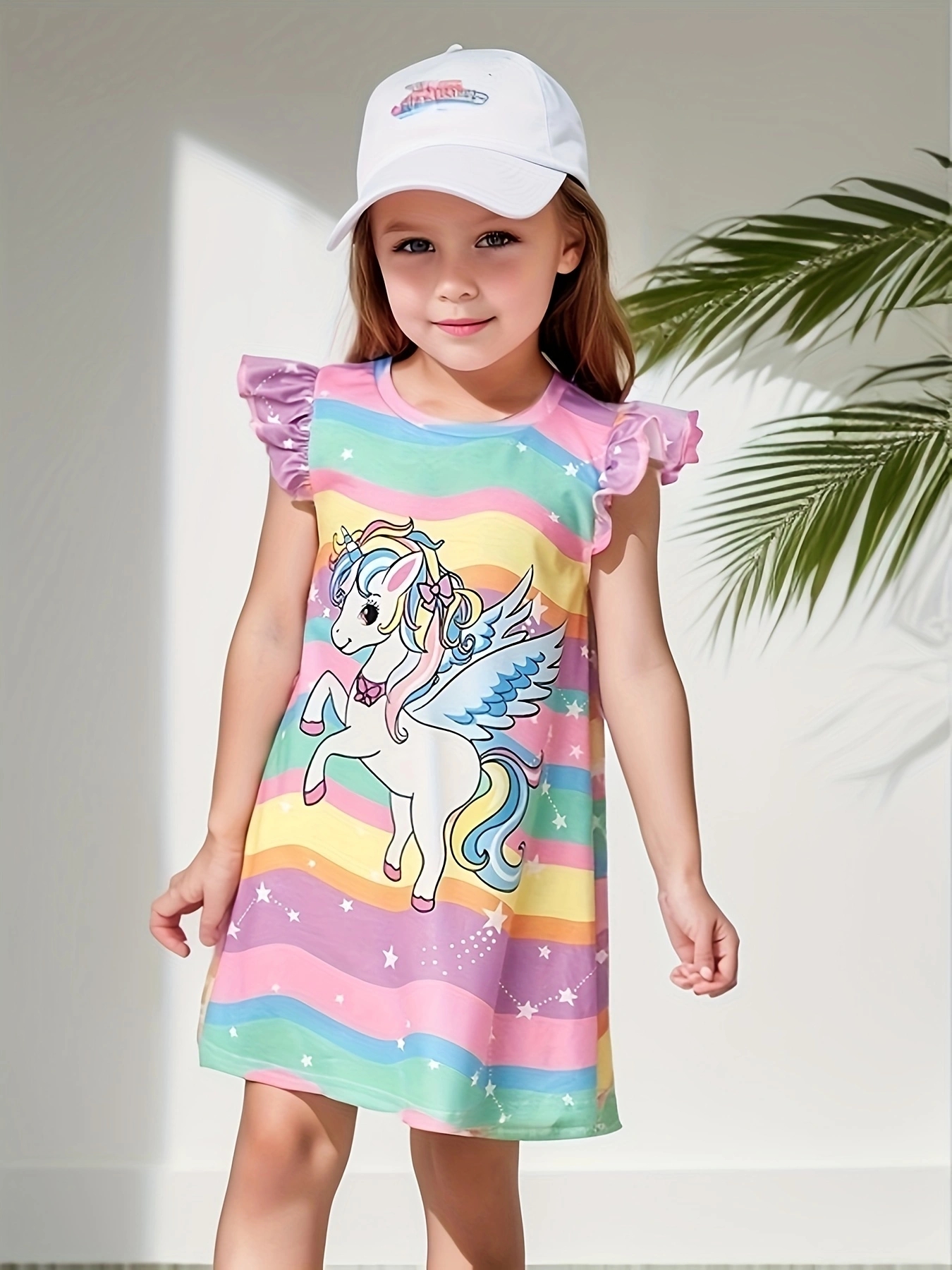 Meninas vestido de verão nova moda bebê bonito camiseta vestido infantil moda pequena manga voadora a-line vestido