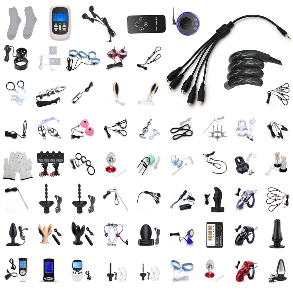 Taser Produk Seks Kejutan Listrik, SM Elektro Anal Plug Nipple Clamp Cock Ring Penis Plug,Bdsm Powerbox,50 Style E-stim Accessorry