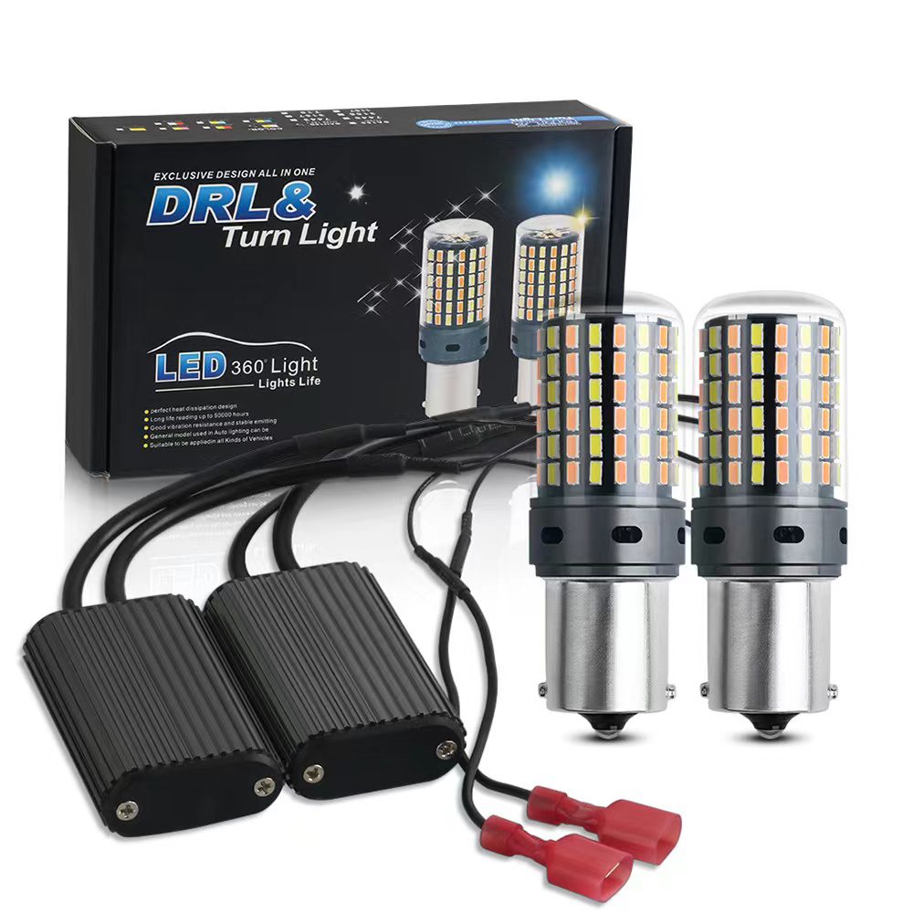 Canbus DRL LED P21W PY21W BA15S BAU15S T20 7440 W21W T25 3156 3014 120SMD luce di marcia diurna a doppia modalità indicatore di direzione 12V