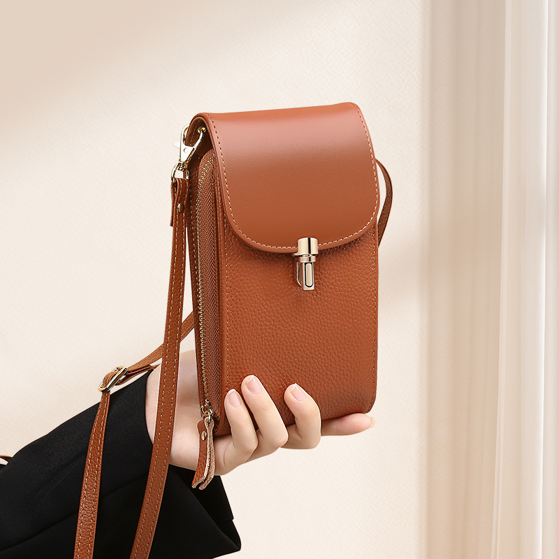 Bolsa de telefone de couro genuíno, bolsa crossbody, bolsa de ombro com 8 slots para cartões, slot para evidências de identificação, bolso com zíper, vaca com padrão de lichia