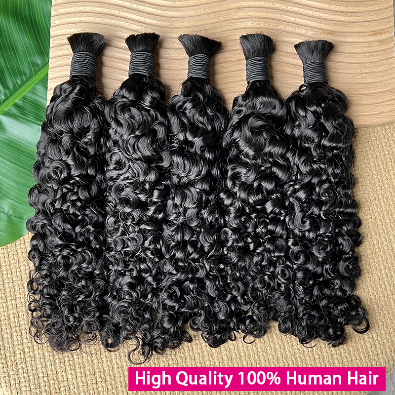 Cabello humano a granel crudo para trenzar, venta al por mayor, trenzas bohemias rizadas birmanas, extensiones de cabello humano sin trama, cabello rizado doble dibujado a granel