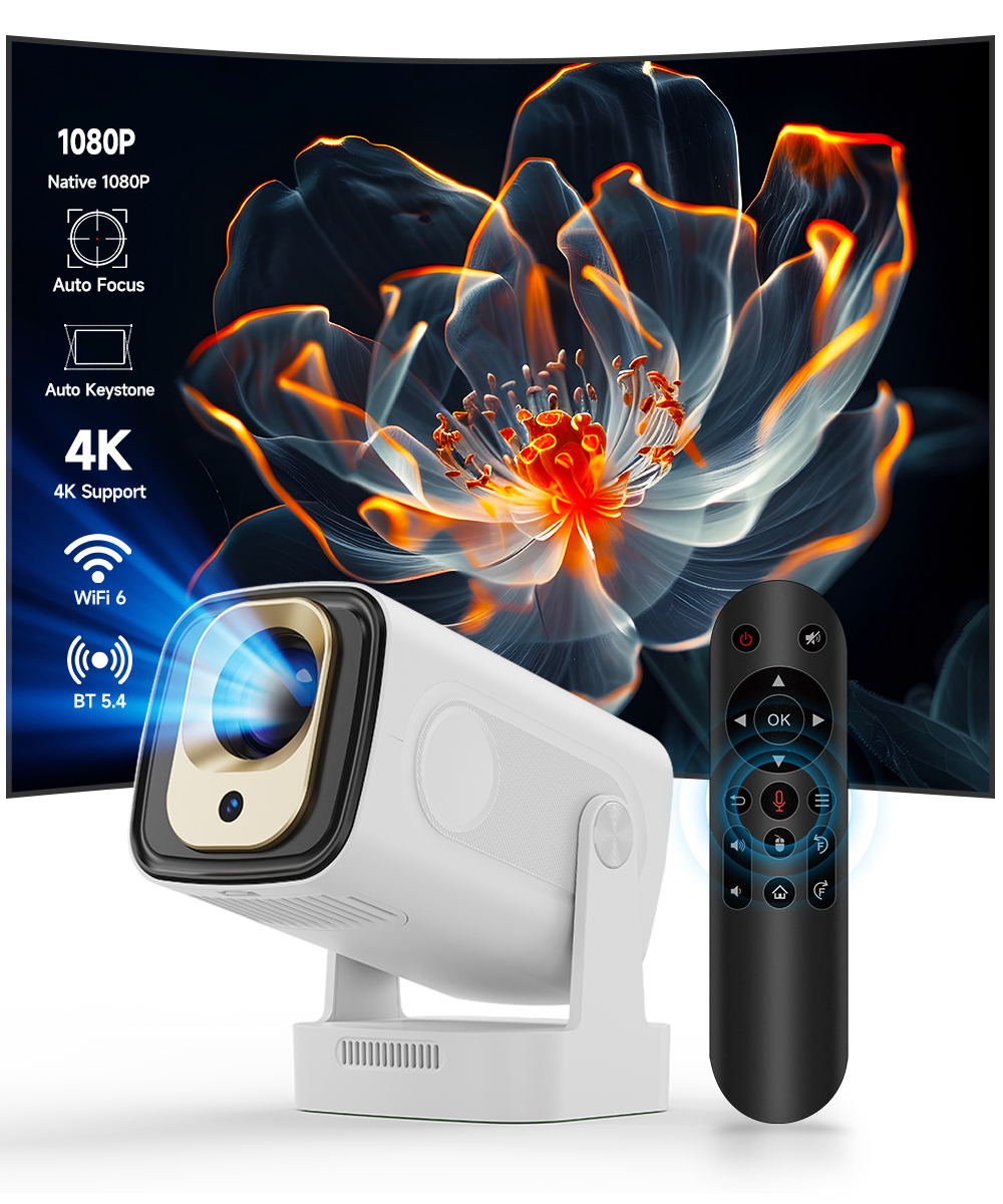 Projektor Magcubic Android 11 330ANSI HY310 4K Native 1080P z automatycznym ustawianiem ostrości, natywne Dual Wifi, BT5.4, Air Mouse, sterowanie głosowe, do użytku domowego i na zewnątrz, do filmów.