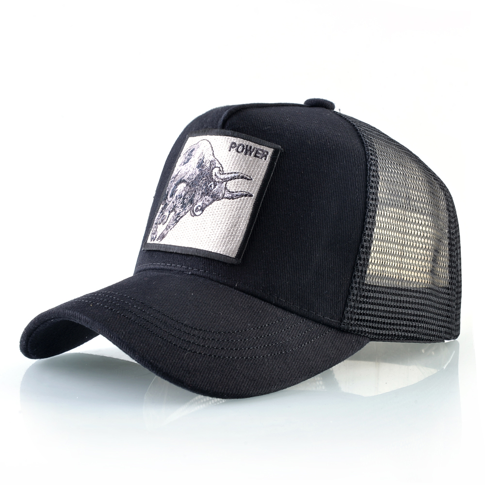 K topi bisbol pria, Snapback Hip Hop topi Trucker dengan bordir Bull Patch empat musim bernapas jala topi Trucker untuk wanita