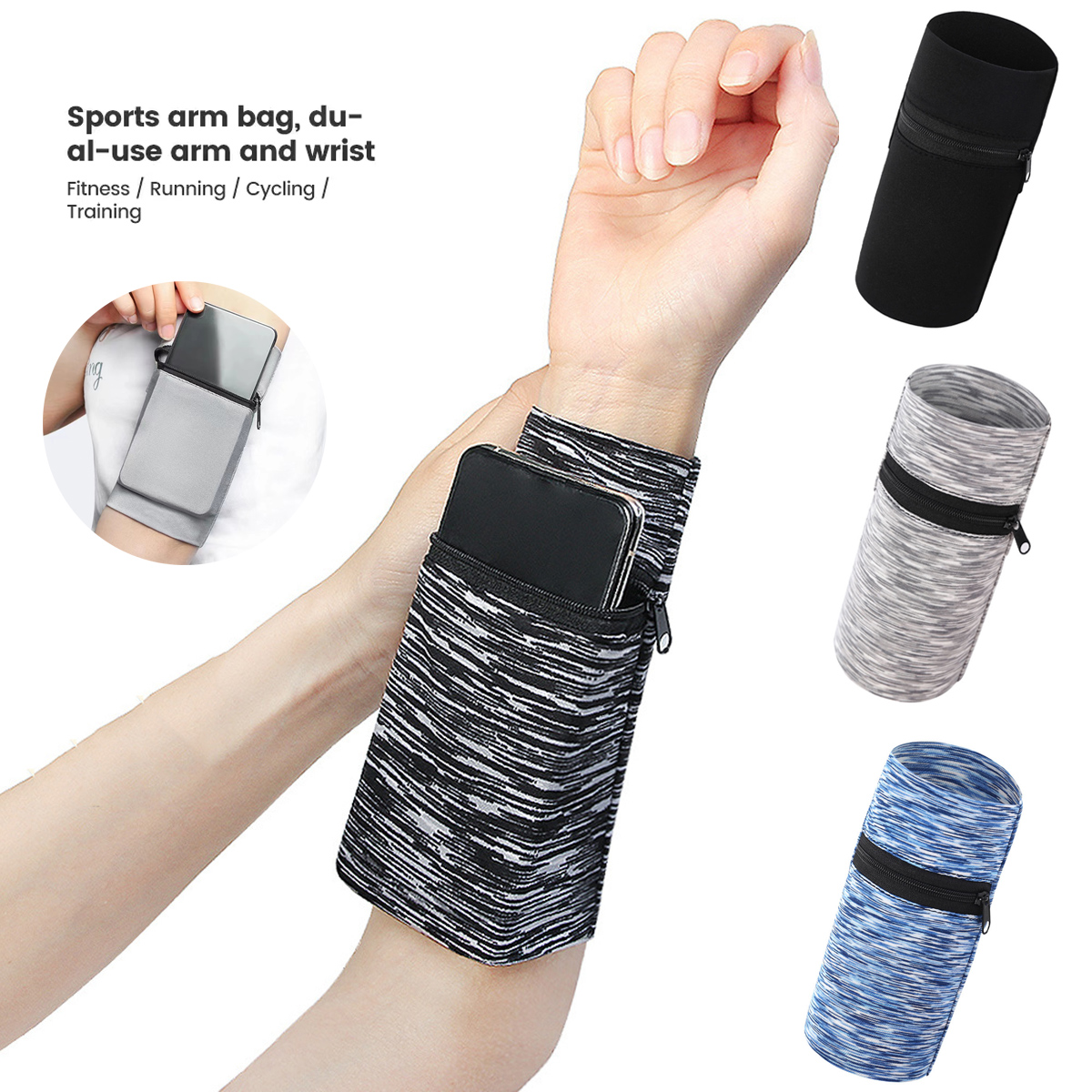 Bolsas de brazo para teléfono para correr, impermeables, transpirables, para deportes, gimnasio, soporte para teléfono móvil, cremallera, billetera ligera para muñeca, bolsa para llave de teléfono