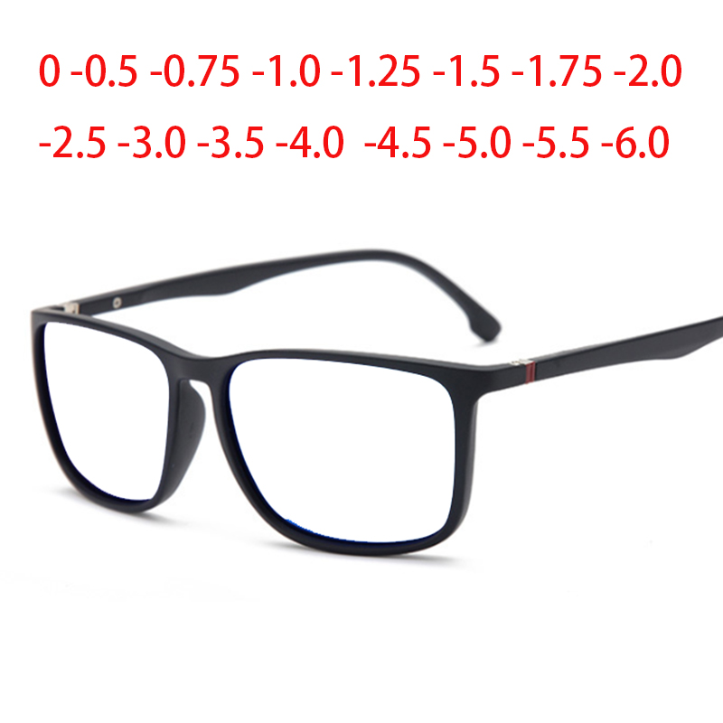 Square Glasses Men Thin Leg Minus Lens Prescription Eyewear Diopter 0 -0.5 -0.75 -1.0 To -6.0