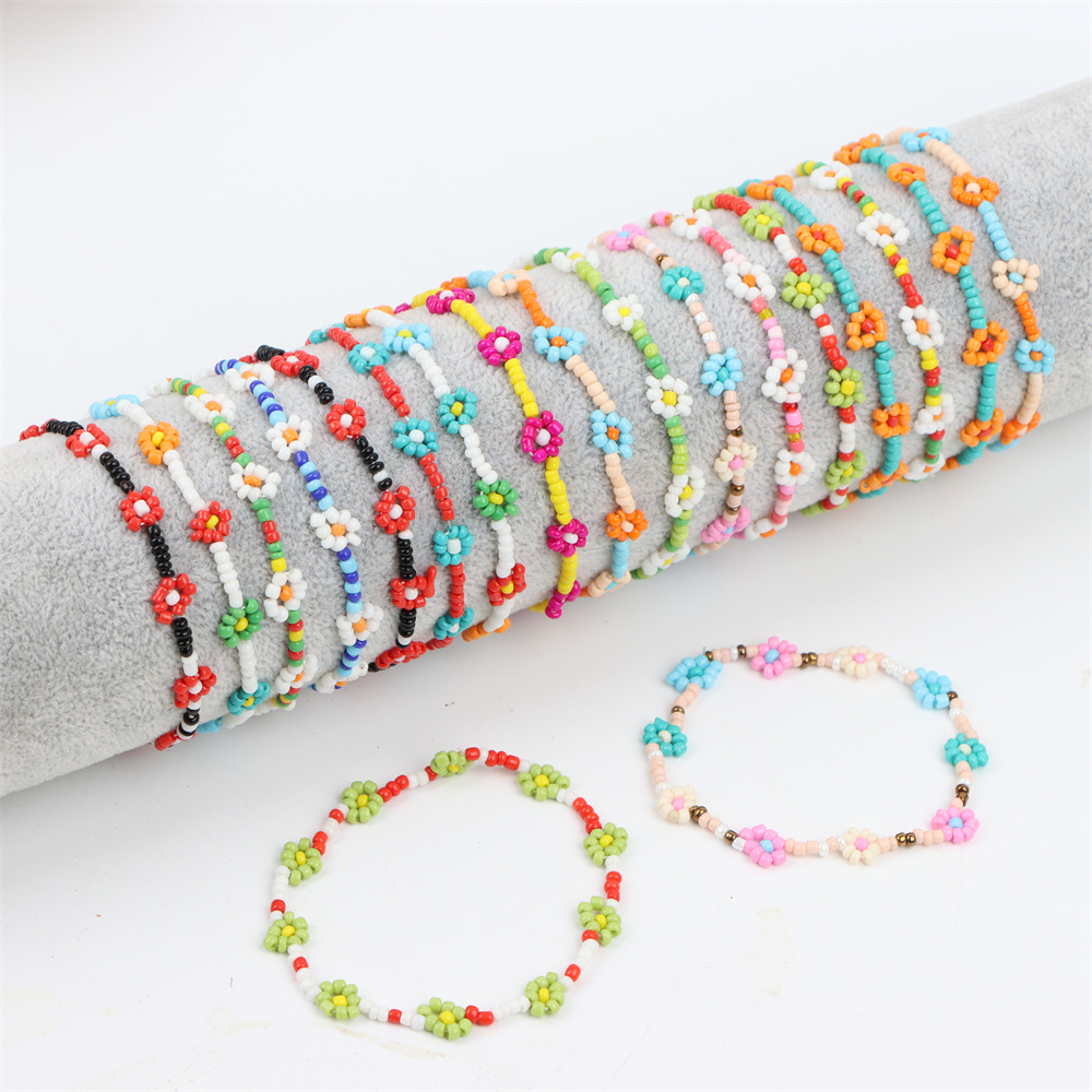12 pz/lotto carino margherita fiore braccialetto di perline per le donne mix di colori fatti a mano elastico braccialetto gioielli braccialetto