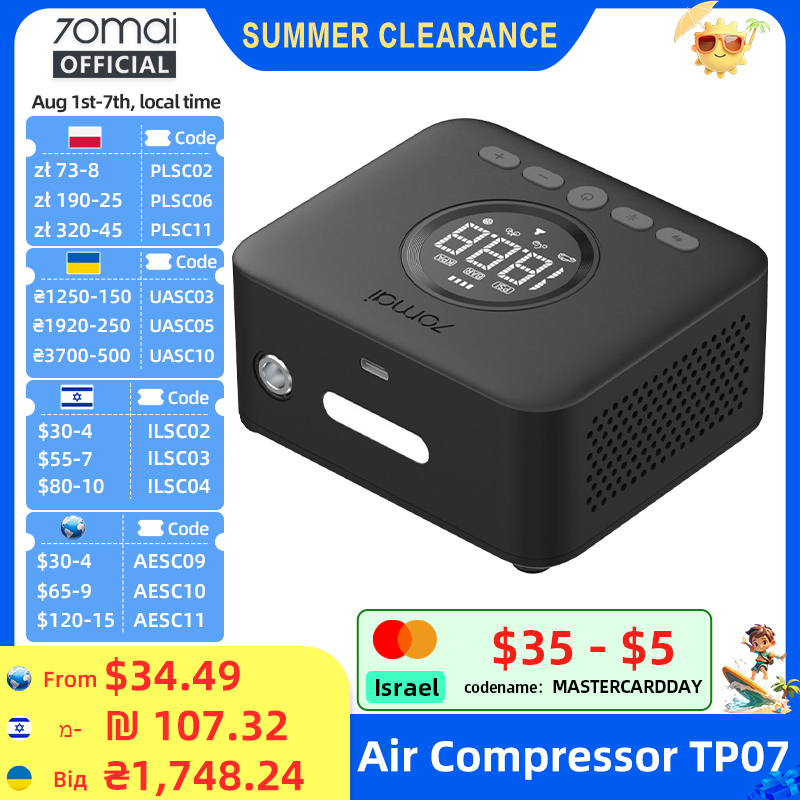 Compresseur d'air 70mai TP07 Mini, gonfleur de pneus de voiture électrique, pompe à air automatique pour voiture, moto, vélo, ballon