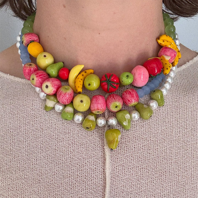 Collier ras du cou coloré à perles de fruits pour femme, style européen, pendentif fruit, chaîne de cou réglable, chaîne de fruits à boucle ouverte pour l'été
