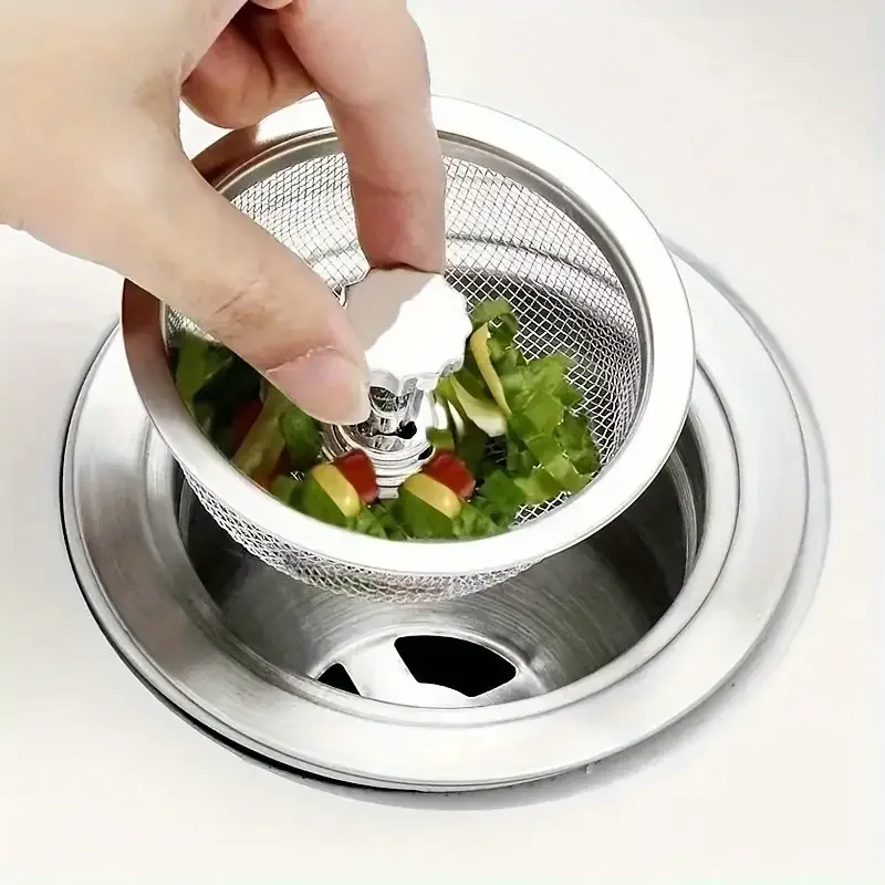 2Pcs Kitchen Sink Strainer With Handle & Stopper Replacement Drain Basket Stainless Steel Mesh Filter Waste Hole