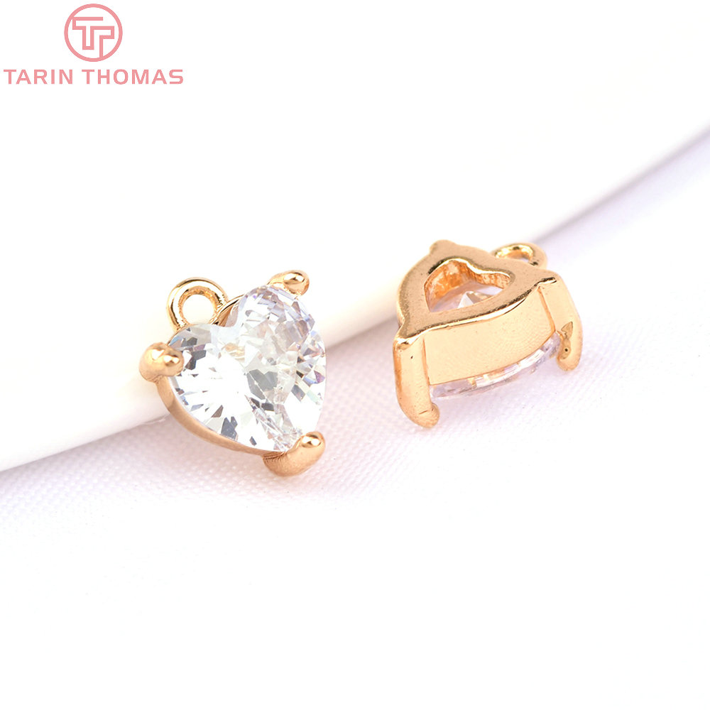 (800)6 pezzi 5.5x5.8MM ottone placcato Color oro 24 carati con ciondoli a cuore piccolo zircone accessori per gioielli fai da te di alta qualità all'ingrosso