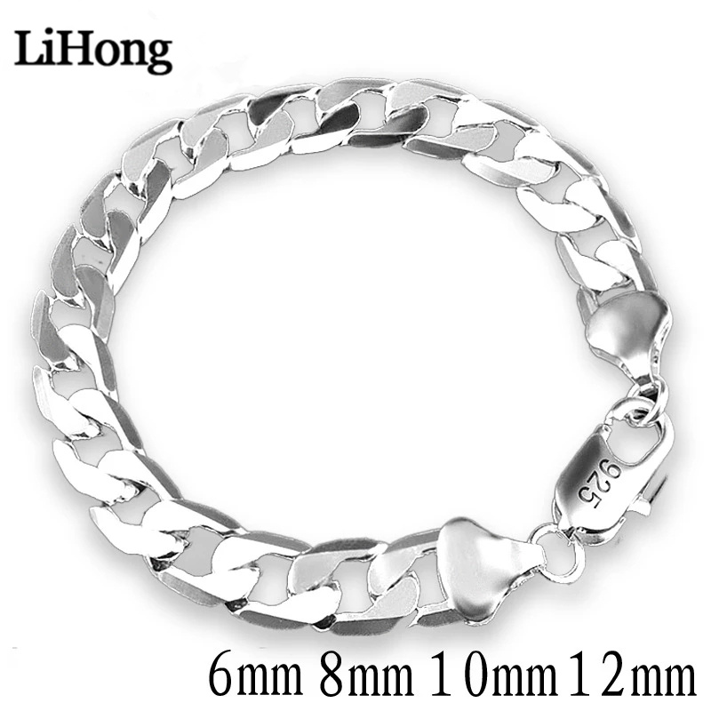 925 スターリングシルバーブレスレット横向きシルバーブレスレット 6MM8MM10MM ブレスレット男性 & 女性ジュエリー
