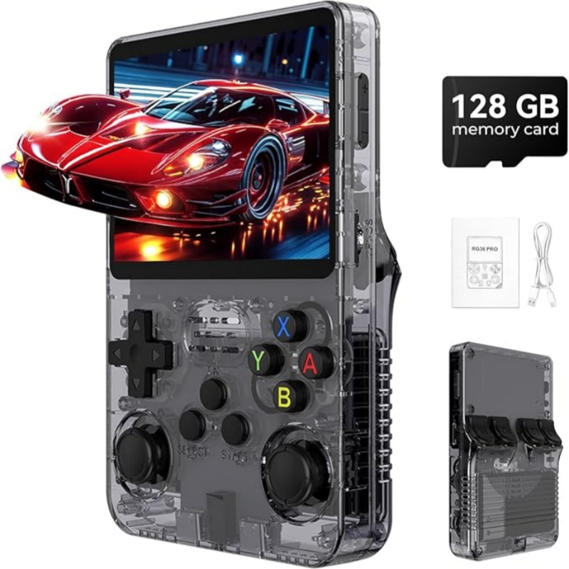 เครื่องเล่นเกมพกพา R36S รุ่น Retro พร้อมระบบ ARKOS หน้าจอ 3.5 นิ้ว IPS ความจุ 128GB/64GB  เกมติดตั้งล่วงหน้า ของขวัญพกพาสำหรับเด็กผู้ชายและเกมเมอร์