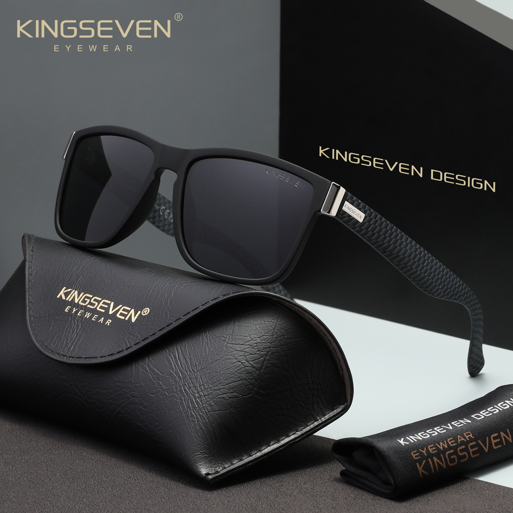 Брендовые поляризационные мужские солнцезащитные очки KINGSEVEN с узором из углеродного волокна, уличные очки для мужчин, антибликовые, UV400