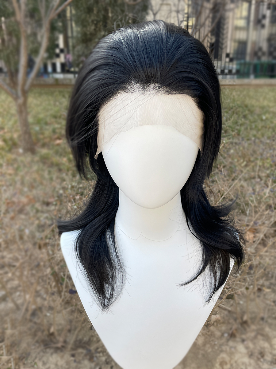 Vokuhila Cosplay Perücken für schwarze Frauen Rocker Männer schulterlanges Kunsthaar 13X4 Lace Front Perücken leimloser natürlicher Haaransatz