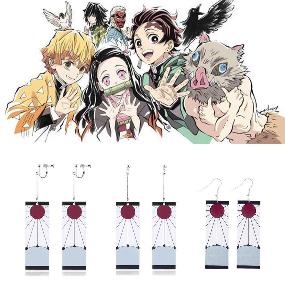 Anime Dämon Slayer Kimetsu Keine Yaiba Kamado Tanjirou Ohrringe Acryl Clip Tropfen Lange Ohr Schmuck Cosplay Requisiten Zubehör Geschenk