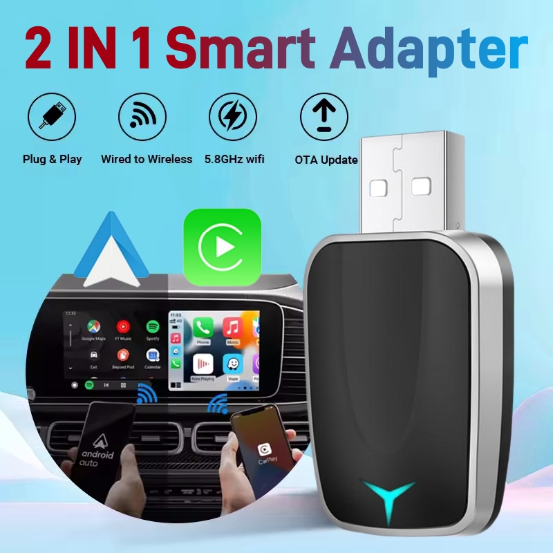 2 em 1 sem fio carplay dongle sem fio android adaptador automático ai caixa inteligente sistemas inteligentes do carro para carro com carplay com fio