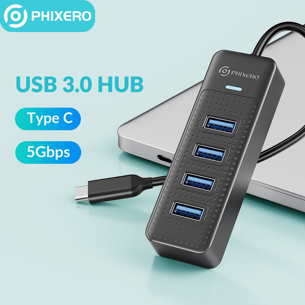 PHIXERO-airies 4 ports USB 3.0 haute vitesse, répartiteur de type C, 5Gbps pour PC, accessoires informatiques, adaptateur multiport pour ordinateur portable