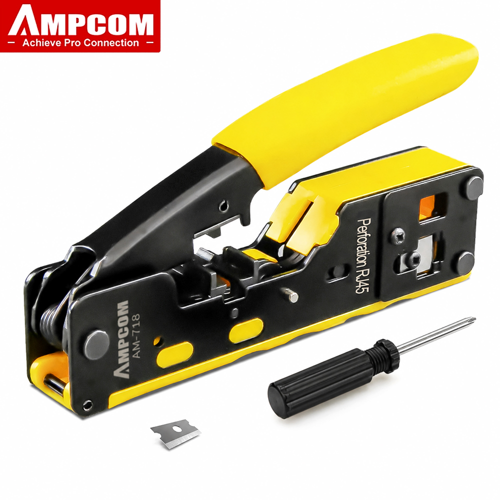 AMPCOM EZ-tipo RJ45 engarzado de red/corte LAN CAT8/7/6A/6/5E (STP/UTP/con clip de cola) y cable modular RJ11/12 TEL (AM-718)