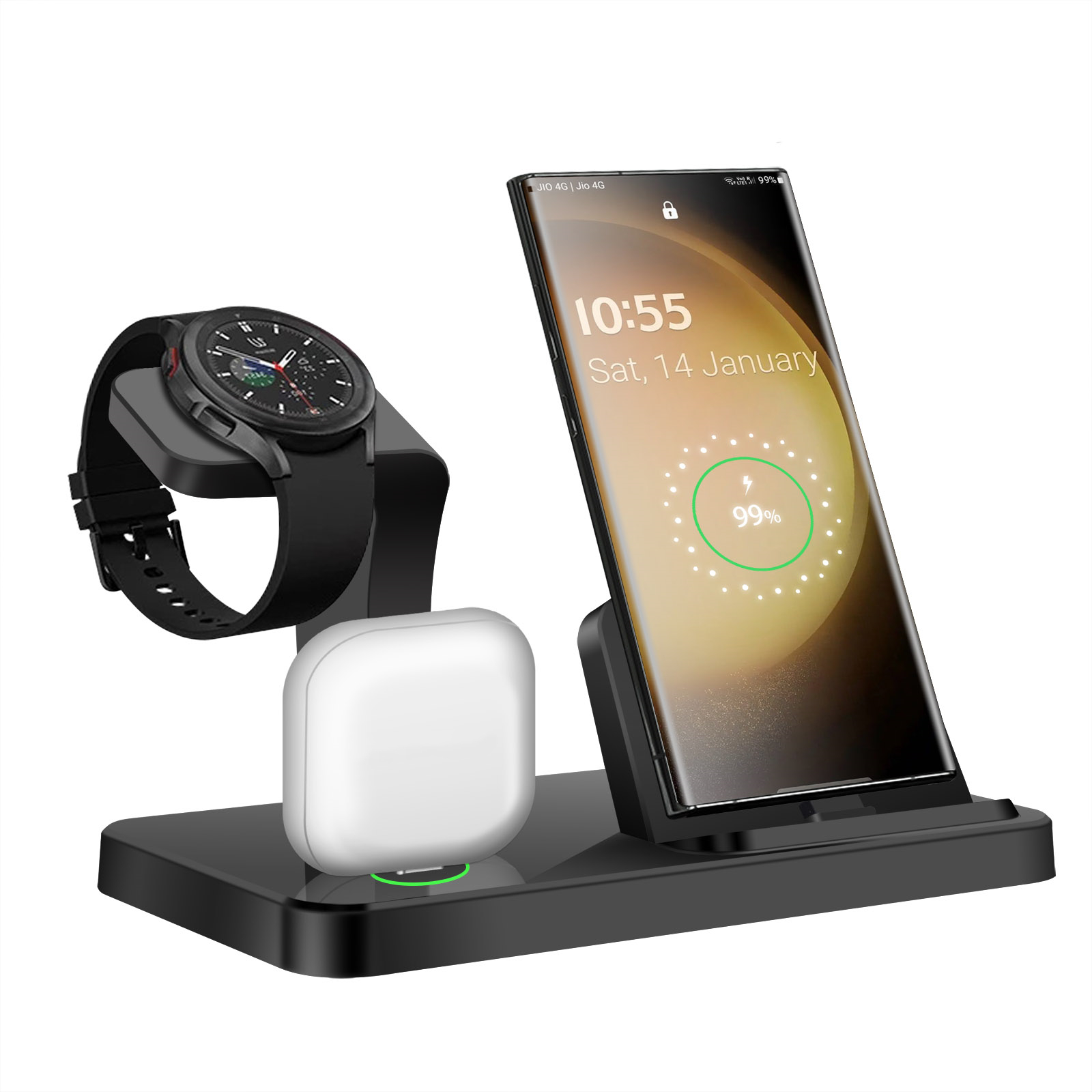 Laadstation 3-in-1 snelle draadloze oplader voor Samsung S24 S23 S22 Note 20 Z Flip Z Fold voor Galaxy Watch 7 6 5 Pro 4 3 Buds