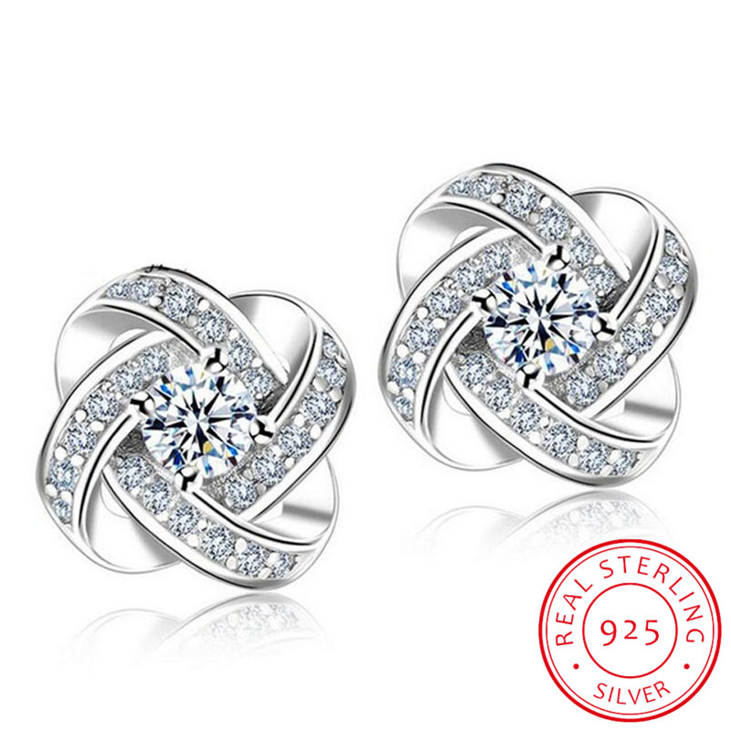 Anting Perak Murni 925 untuk Wanita Perhiasan Perak Sterling Zirkonia Anting Putar Hati Abadi Oorbellen S-e430