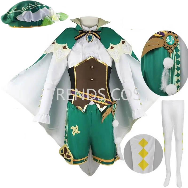 Venti Cosplay disfraz chaleco pantalones cortos sombrero medias Venti trajes Barbatos Wendi Windy trajes Anime Comic Con