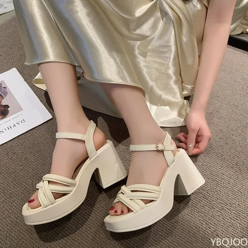 Thick Soled Thick High-heeled Buckle Fish Mouth Sandals for Women's New Style Worn on The Beach with Skirts and Sandals 2026