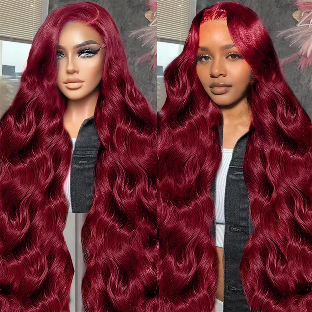99J Burgundy 200 Density Body Wave HD 13x4 Lace Front Wig 13x6 Human Hair 30 36 Inch Lace Frontal wig Red Wine Colored Brazilian