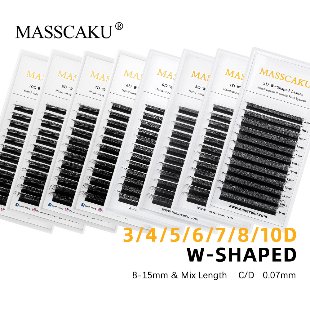 MASSCAKU 3D 4D 5D 6D 7D 8D 10D W pestañas en forma de pestañas naturales suaves ligeras individuales estilo W extensiones de pestañas prefabricadas