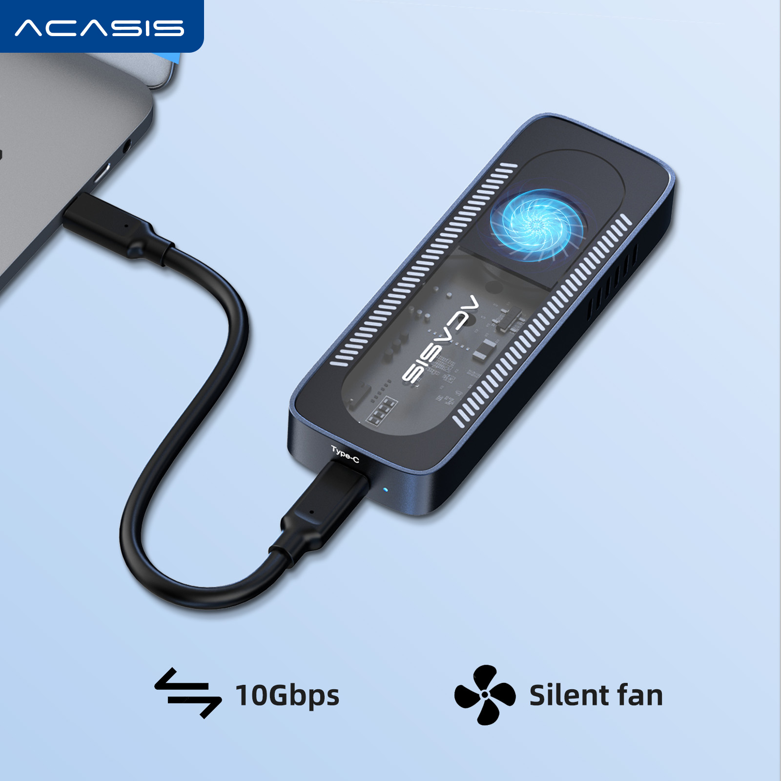 ACASIS 10Gbps USB 3,1 M.2 NVME SSD caja para 2280/60/42/30 tamaño pequeño incorporado versión de ventilador caja SSD