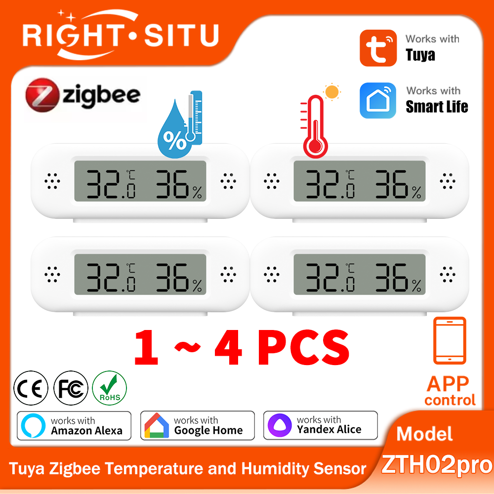 1~4 szt. Tuya Zigbee 3.0 Mini Czujnik Temperatury i Wilgotności do Inteligentnego Domu Termometr Higrometr Sterowanie z Aplikacji Zdalne Obsługa Yandex Alexa