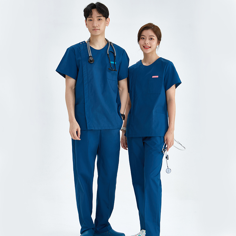 Uniforme médico enfermera Scrub conjuntos mujeres hombres cremallera básica Pro 2 piezas Top pantalones con cordón Heather enfermería túnica delgada 205