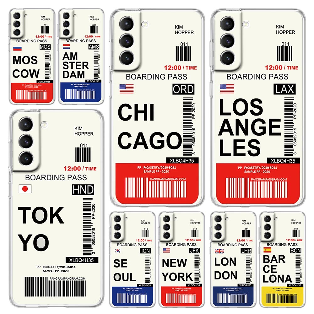 Coque de téléphone transparente, billet de voyage de ville mondiale, New York, pour Samsung Galaxy S24 Plus S23 FE S22 S21 S20 Ultra 5G S10 S10E S9 S8