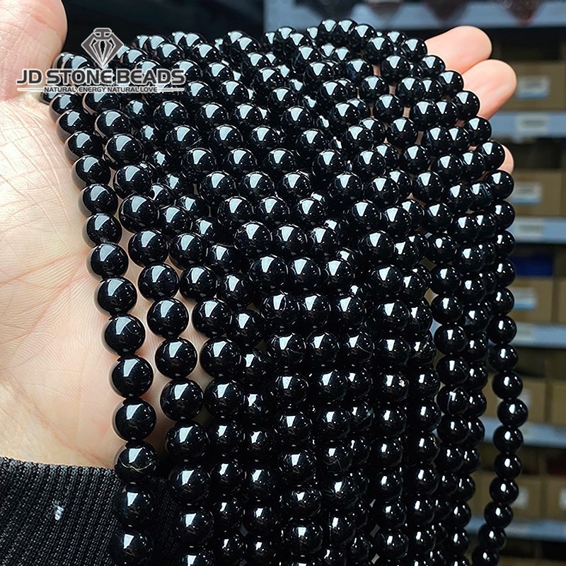 Cuentas de piedra de ónix de ágata negra Natural 5A, espaciador suelto redondo de 4, 6, 8, 10 y 12mm para fabricación de joyería, accesorios para pulseras DIY, hebra de 15''