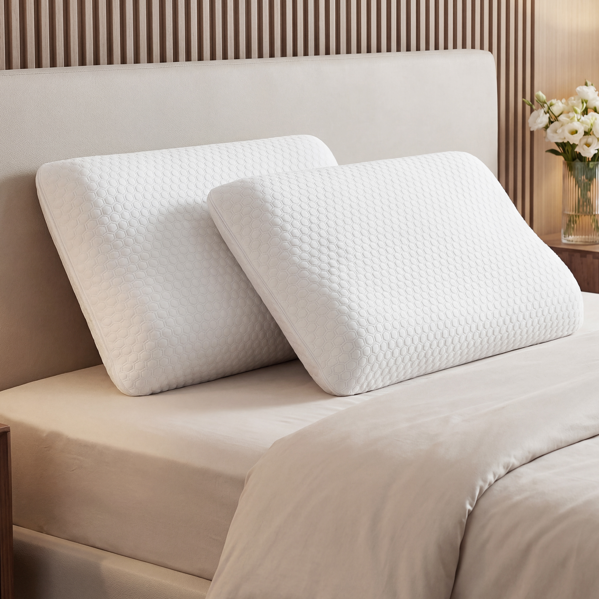 Oreillers en mousse à mémoire de forme JHK, 2 pièces, taille standard, oreiller pour le cou, oreiller de lit ventilé et rafraîchissant avec housse amovible et lavable, confort optimal