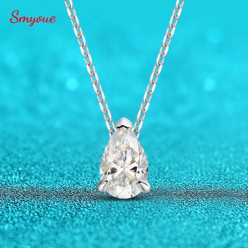 Smyoue Certified 1CT 2CT Pear Cut D VVS1 Moissanite Naszyjnik dla kobiet 18k pozłacana biżuteria 100% srebro 925 Wisiorek