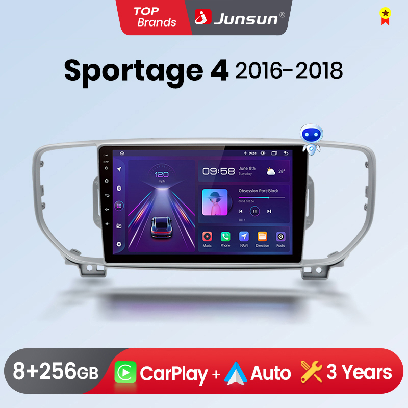 Radio samochodowe Junsun Wireless CarPlay Android Auto dla Kia Sportage 4 QL 2016-2018, inteligentne systemy GPS, radio multimedialne