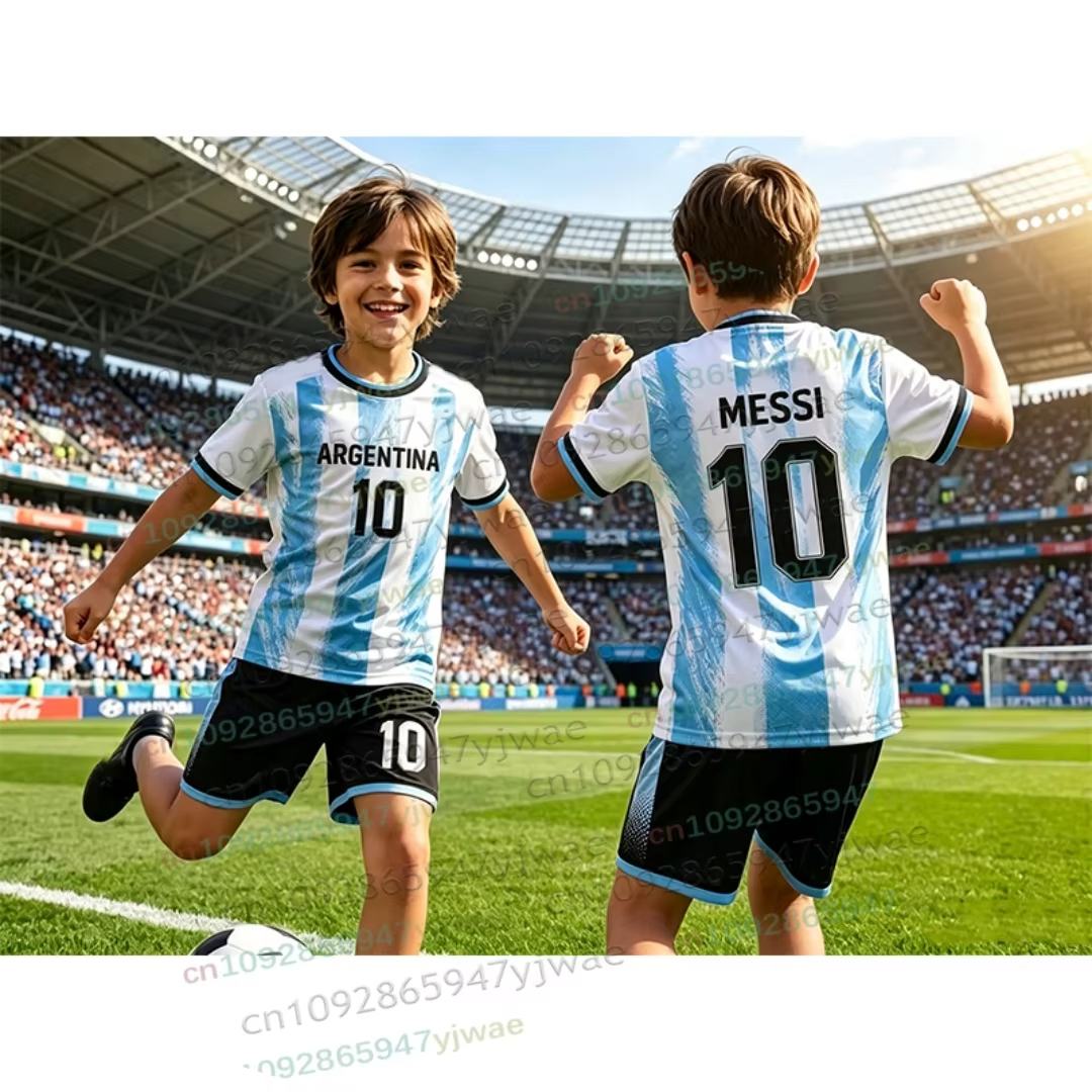 2026 Harajuku Argentina Spesial Messi 10 Set Jersey Sepak Bola Kaos dan Celana Pendek Wanita Pria Anak-anak Baju dan Celana Pendek Musim Panas Fans Set 2 Potong