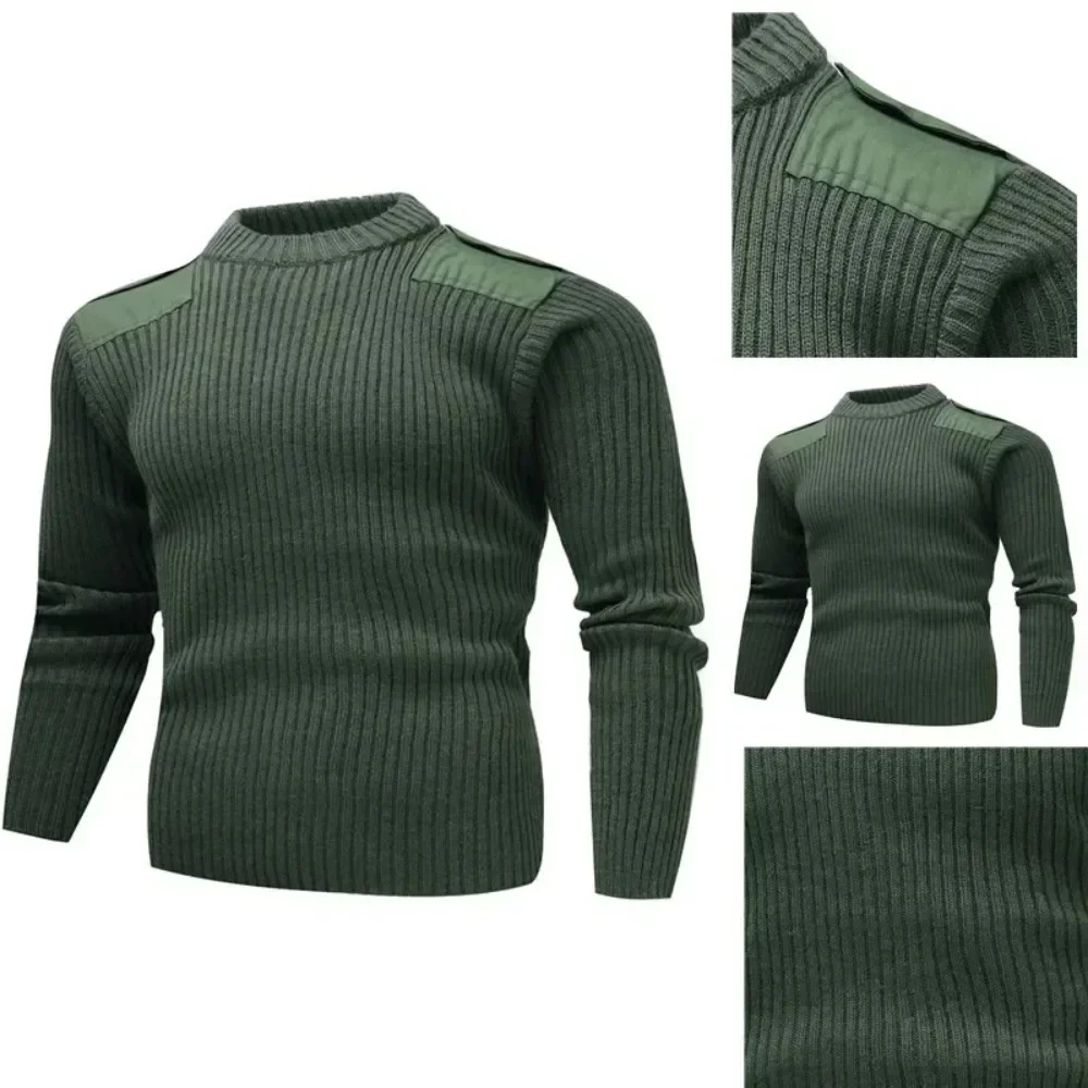 Suéter táctico para hombre, Jersey militar, Jersey de punto del ejército británico, parche de lana de invierno, prendas de punto con cuello redondo verde Vintage, jerséis fríos