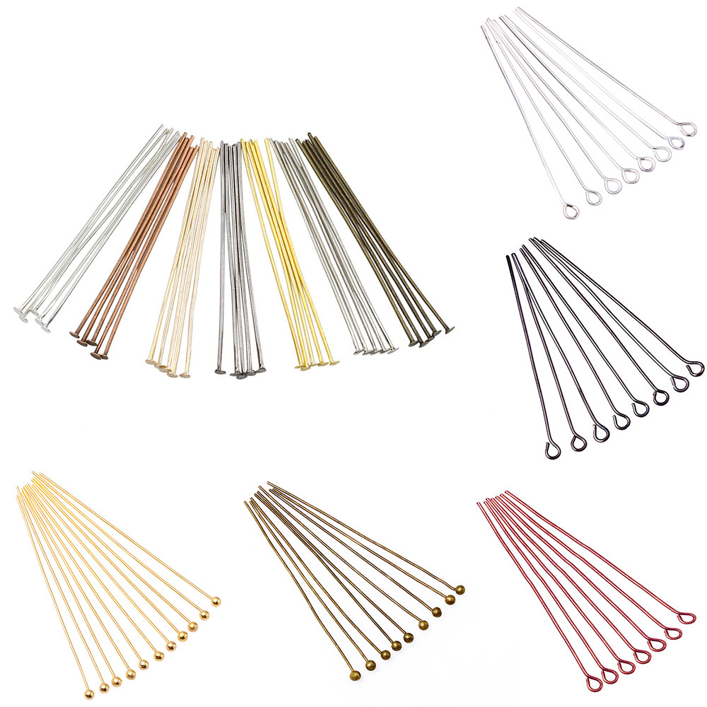 100-200Pcs/Lot 10-70mm Heads Eye Flat Head Pin Gold Plated Ball Head Pins for Jewelry Findings Making Accessories Supplies 2030