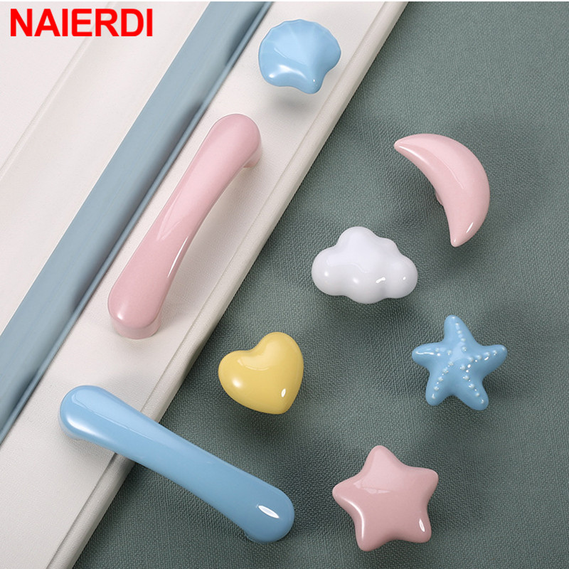 NAIERDI – Poignée de meuble en céramique pour chambre d'enfant, motif lune et étoile, idéale pour porte de garde-robe ou de jardin