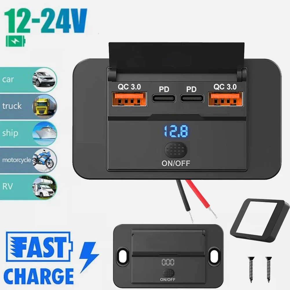 Autoladegerät-Steckdosenadapter mit Schalter, 2–4 Ports Ladesplitter, Steckdose für Bus, Wohnmobil, ATV, LKW, Boot, Steckdose, 12 V, 24 V, PD, QC3.0