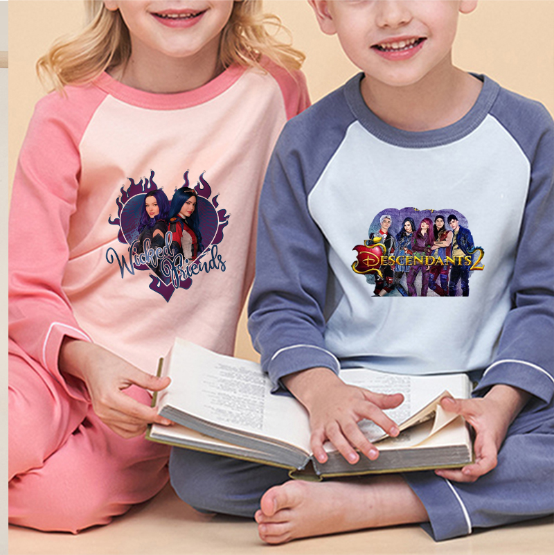 Discendenti 100% cotone Pigiama per bambini Set Neonate Ragazzi Vestiti Pigiama Childen Cartoon Manica lunga Tshirt + Pantaloni Set