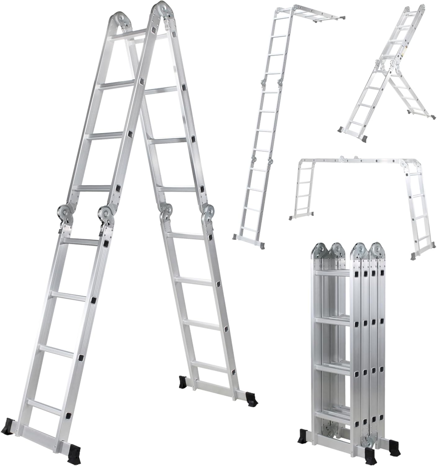 Scala multiuso, 6-in-1, 4x4, 1-16 Rungs, lunghezza totale 475 cm, scala comune, argento.