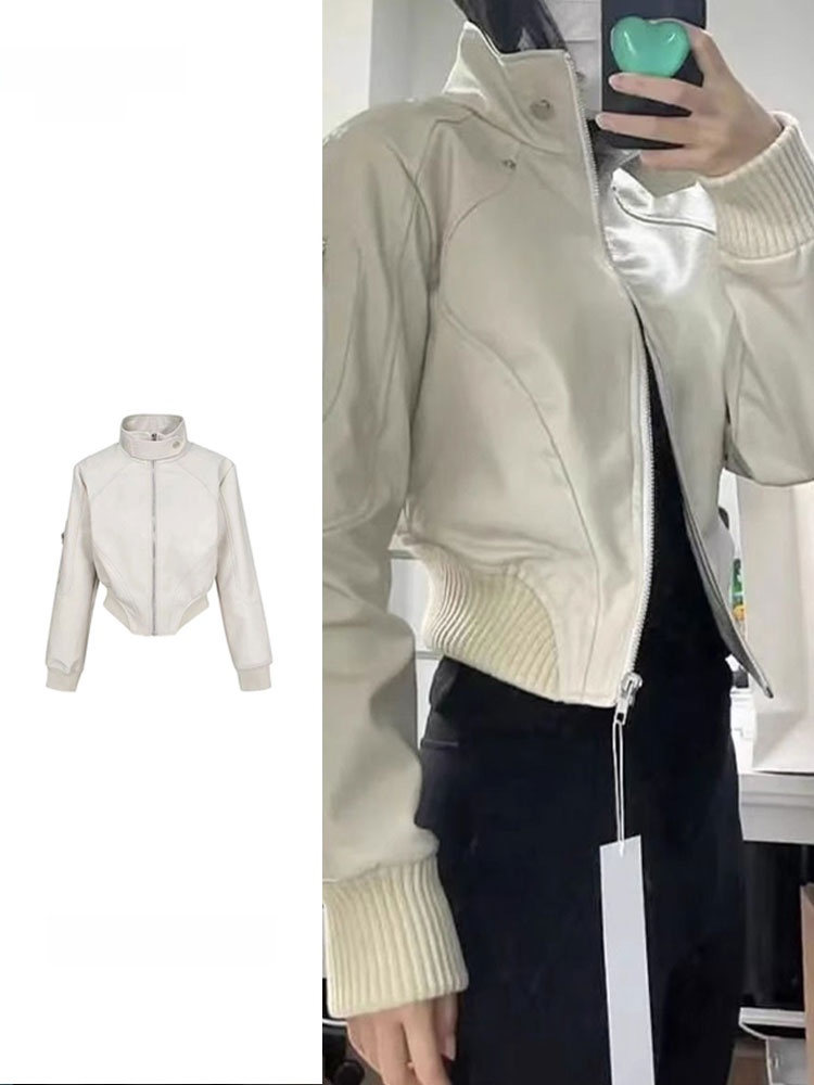ルーズショートバイカージャケット女性のレトロ香港スタイルレザーコート多用途早春の新デザインユニークなオートバイジャケット