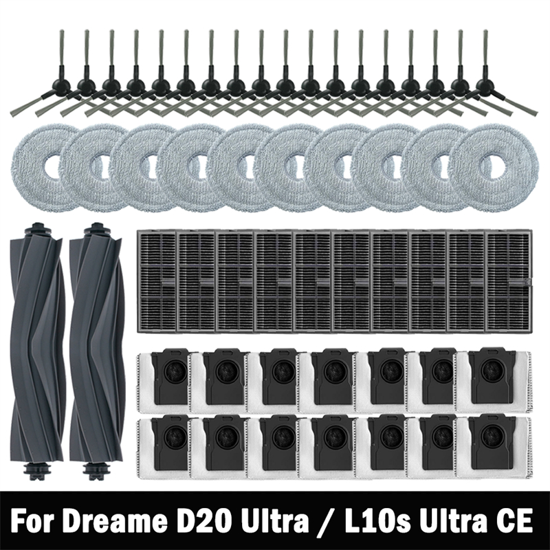 Accesorios para Robot Aspirador Dreame D20 Ultra / L10s Ultra CE: Cepillo Principal, Cepillo Lateral, Paño de Limpieza, Filtro HEPA, Bolsa para Polvo, Repuestos